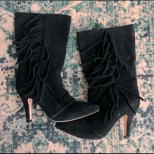 Black Suede Fringe Boots.